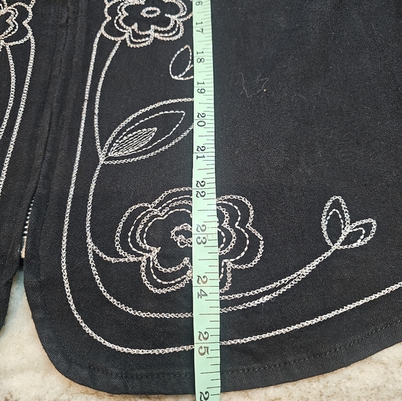 Denim & Co. Black Floral Embroidered Zip Jacket Size Large Metallic Thread - Picture 7 of 8